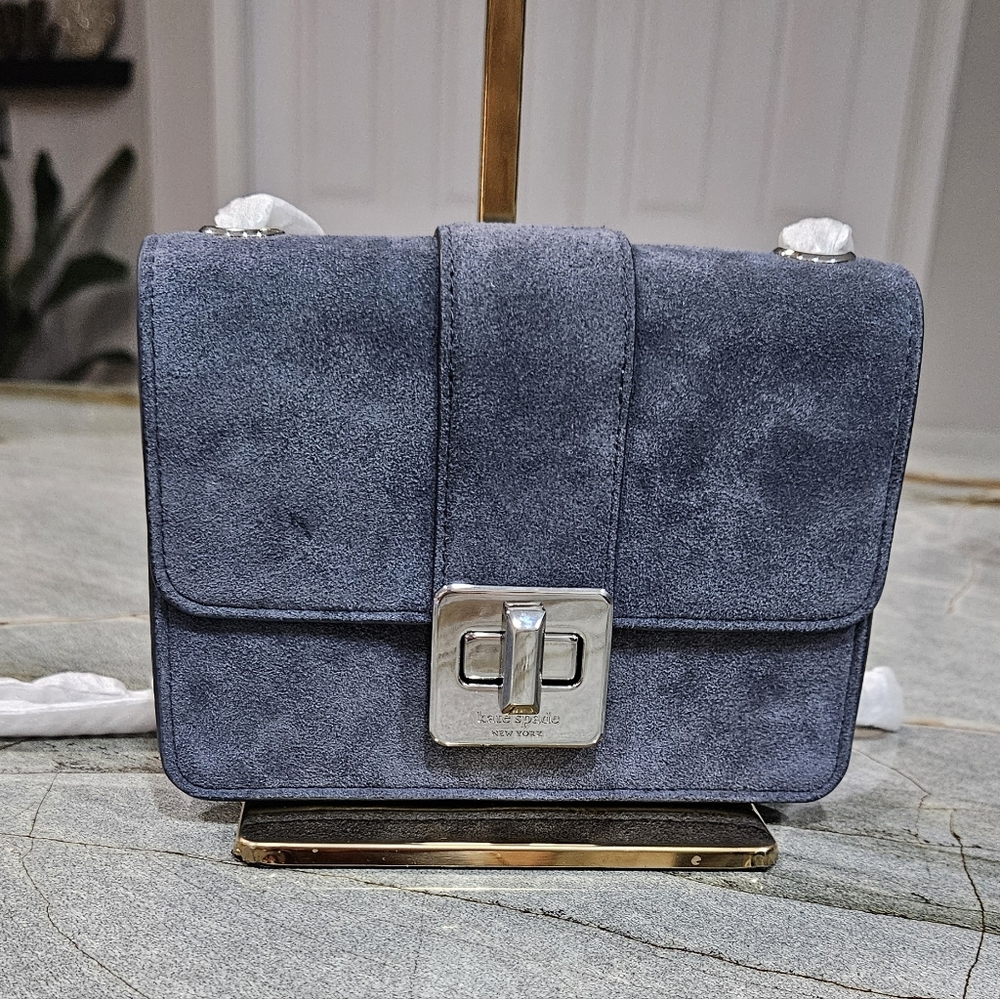 Kate Spade New York Blue Suede Crossbody Clutch Turn-Lock NWT